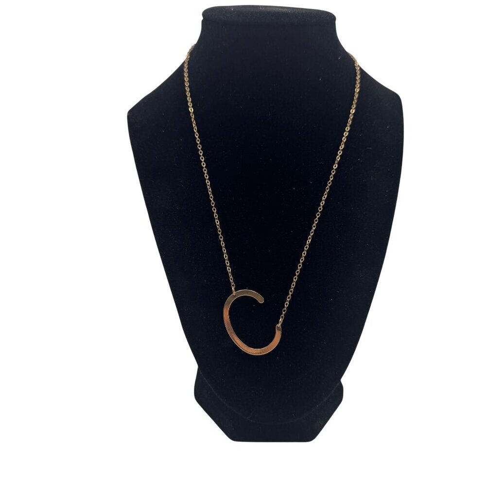 Gold Plated C Pendant Necklace Adjustable Chain Minimalist Design Elegant Jewelr